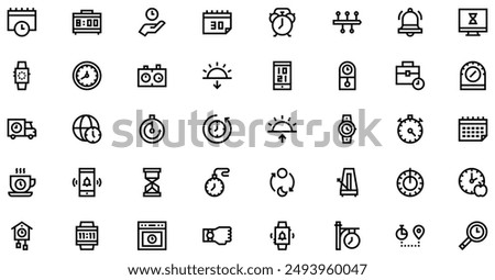 Time icons collection is a vector illustration with editable stroke, offering versatility and customization. Perfect for various design needs, it includes high-quality graphics 