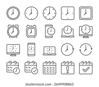 Iconos de tiempo. Conjunto de iconos de línea de fecha y hora. Trazo Editable.