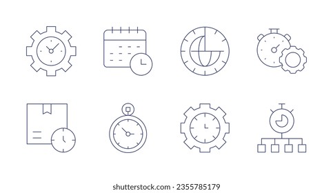 Iconos de tiempo. Trazo editable. Con reloj, horario, zona horaria, administración de horas, entrega.