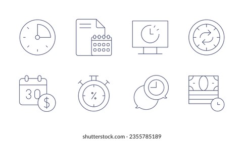 Time icons. Editable stroke. Containing minutes, file, lag, time, calendar, limited time, response, time is money.