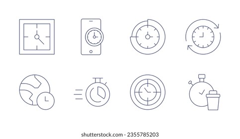 Time icons. Editable stroke. Containing clock, smartphone, time management, time travel, earth hour, time, waste.