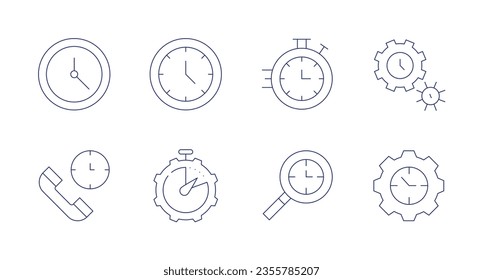 Iconos de tiempo. Trazo editable. Con reloj, cronómetro, administración de tiempo, servicio al cliente, eficiencia, tiempo.