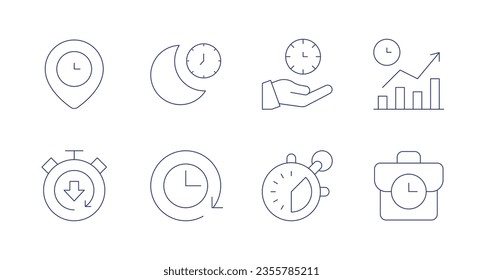 Time icons. Editable stroke. Containing clock, sleep, time management, time to market, down time, work.