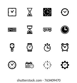 Time icons - Expand to any size - Change to any colour. Flat Vector Icons - Black Illustration on White Background.