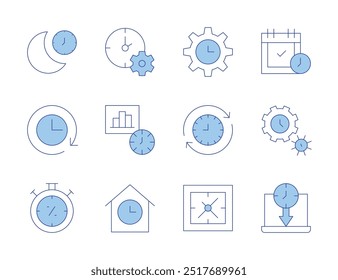 Time icons. Line Duotone style, editable stroke. limited, appointment, time travel, management, sleep.