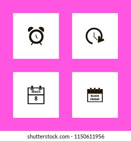 time icons. march calendar, update time, black friday calendar and alarm vector icons set