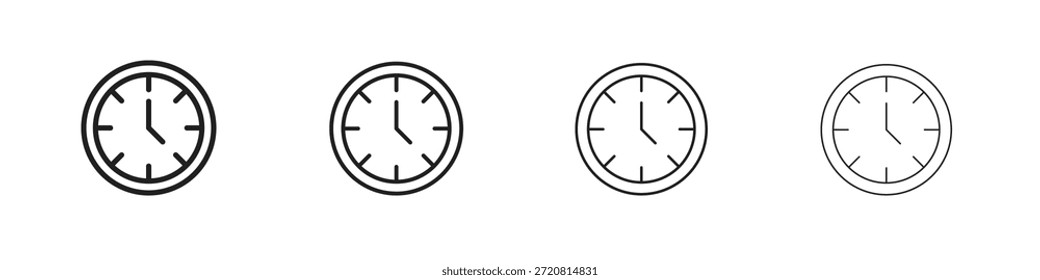 Ícones de tempo delineiam o design de vetor preto. Linha com traçado editável.