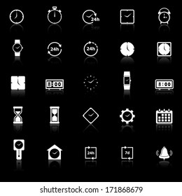 Time icons with reflect on black background, stock vector