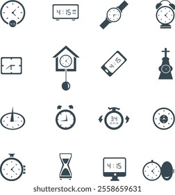 Time icons set. set of 25 time outline icons such as 24 hours, man in home, calendar 7 date, contrast, clock, plan, wall clock, wrist watch, wrist