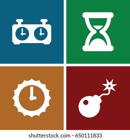 Time icons set. set of 4 time filled icons such as bomb, sundial, hourglass