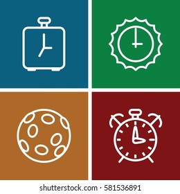 Time icons set. Set of 4 Time outline icons such as sundial, alarm