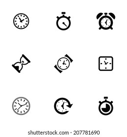 time icons set, black on white background