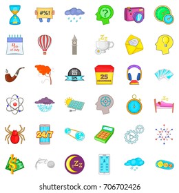 Time icons set. Cartoon style of 36 time vector icons for web isolated on white background