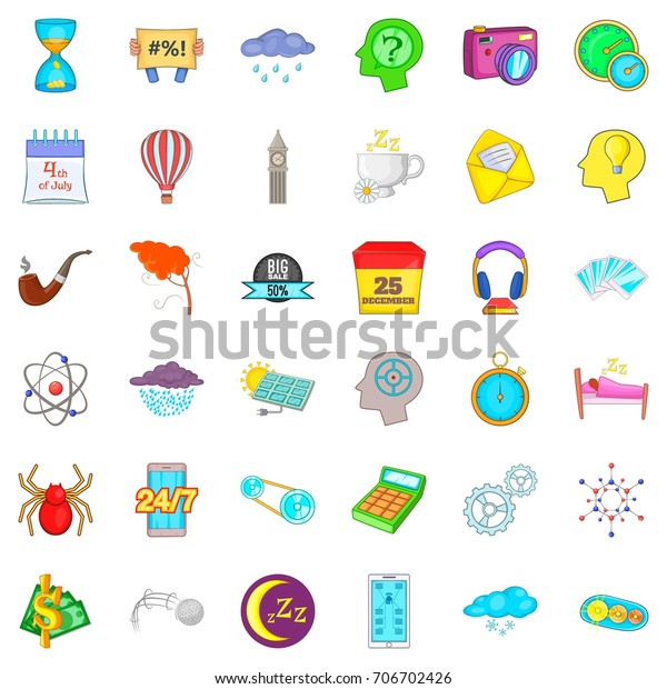 Time icons set. Cartoon style of 36\
time vector icons for web isolated on white\
background