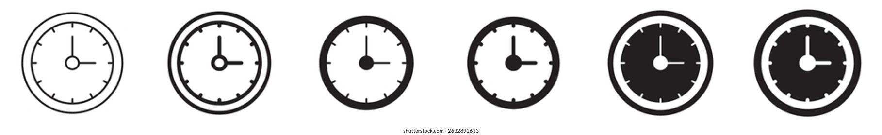 Time icons set. Clock icon Vector. time and Clock icon solid and line style. time and clock vector collection