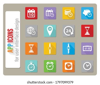 Time icons set in flat design with long shadow