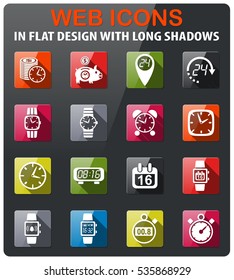 time icons set in flat design with long shadow
