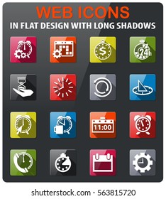 time icons set in flat design with long shadow