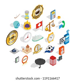Time icons set. Isometric set of 25 time vector icons for web isolated on white background