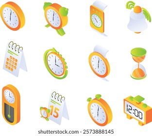 Time icons set isometric style concept