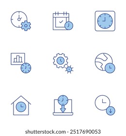 Time icons set. Line Duotone style, editable stroke. limited, appointment, clock, down, earth hour, time management.