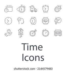 Zeitsymbole setzen. Zeitpack-Symbol-Vektorelemente für Infografik-Web