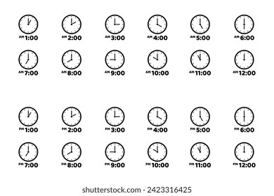 Time Icons Set AM And PM - Different Vector Illustrations Isolated On White Background