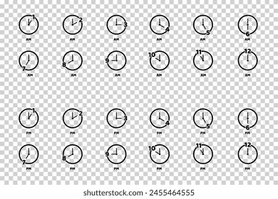 Iconos De Tiempo Establecidos A.M. Y P.M. - Diferentes Ilustraciones vectoriales Aisladas Sobre Fondo Transparente