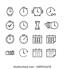 time icons set thin line on white background