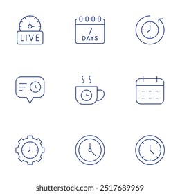 Time icons set. Thin Line style, editable stroke. management, days, back in time, break time, calendar, clock.