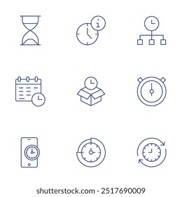 Time icons set. Thin Line style, editable stroke. hourglass, planning, smartphone, management, manager, time travel, timing.
