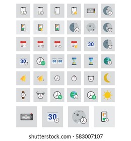 Time icons set. Vector illustration of flat colored pictogram. Sign and symbols