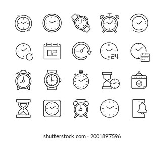 Time Icons - Vector Line Icons. Editable Stroke. Vector Graphic