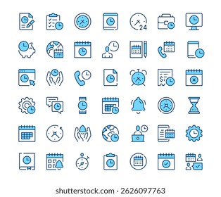 Time icons. Vector line icon set. Modern outline design. Blue concept