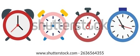 Time Icons Vector Pack – Flat Design Stopwatch, Alarm Clock, and Sand Timer Symbols
