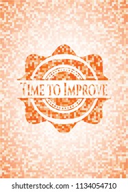 Time to Improve abstract orange mosaic emblem with background