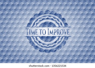 Time to Improve blue emblem with geometric pattern.