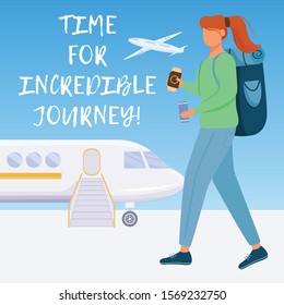 Time for incredible journey social media post mockup. Travel company advertising web banner design template. Social media booster, content layout. Promotion poster, print ads with flat illustrations