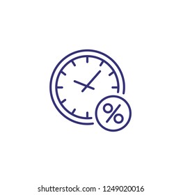 Time and interest line icon. Clock with percent mark on white background. Finance concept. Vector illustration can be used for topics like business, finance, economy