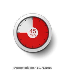 Time Interval Of 45 Minutes, Isolated On A White Background, With Good Detail In The Form Of Shadows And A Time Interval (red Color) Vector Illustration.  45-minute Break