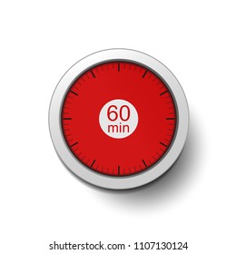 Time Interval Of 60 Minutes (1 Hour), Isolated On A White Background, With Good Detail In The Form Of Shadows And A Time Interval (red Color) Vector Illustration. (1 Hour) 60-minute Break