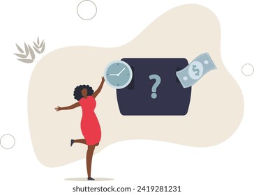 Time investment to make money, side hustle or revenue income, long term investment, pension or mutual fund, time value of money concept.flat vector illustration.