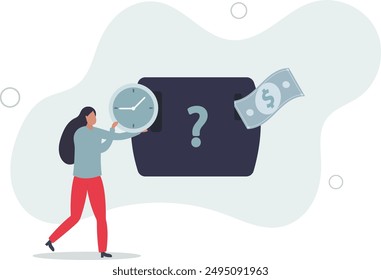 Time investment to make money, side hustle or revenue income, long term investment, pension or mutual fund, time value of money concept.flat design.illustration with people.