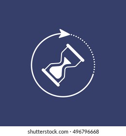 Time. Isolated vector image hourglass on blue background in a modern style. Watch flat. Timer expectations. Wait. Icon hours. Antique clock. For web sites and social networks. Vintage stopwatch. EPS.