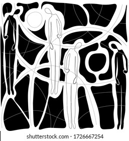 Time keepers, fabulous creatures. abstraction, abstract, nobody sees them, they guard our time, manage our time, monochrome, minimalism, laconic style, simple, stylish, original, graphics