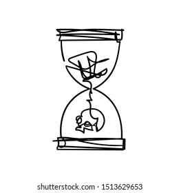 Time kills  Sand clock and skull  Minimalistic line hand drawn vector illustration 