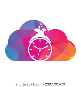 Time lab cloud shape concept logo vector design. Clock lab logo icon vector design.