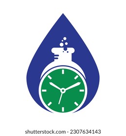 Time lab drop shape concept logo vector design. Clock lab logo icon vector design.