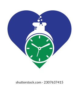Time lab heart shape concept logo vector design. Clock lab logo icon vector design.