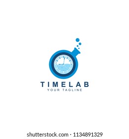  time lab logo, illustration time of lab entry and blue color isolated white background